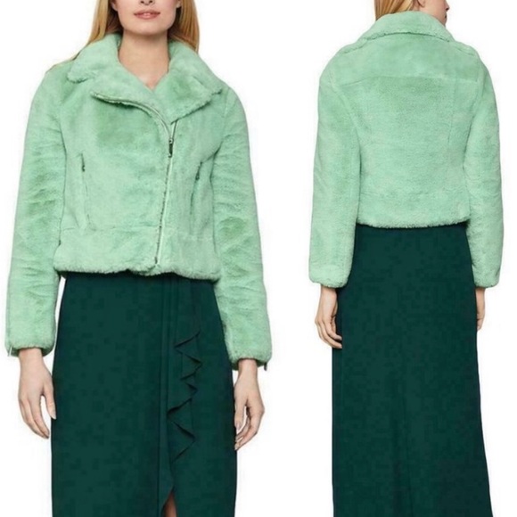 BCBGMAXAZRIA $338 “Violet” Faux Fur Moto Jacket In Pistachio Size XS - Picture 14 of 17